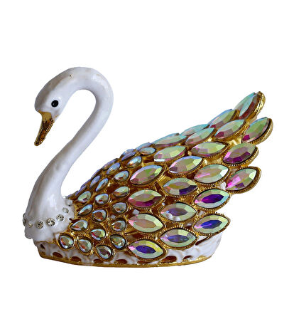 Kristal Taşlı Kuğu Biblo – Metal Dekoratif Figür, Hediyelik, Mavi | Pembe | Beyaz Renk Seçenekleri