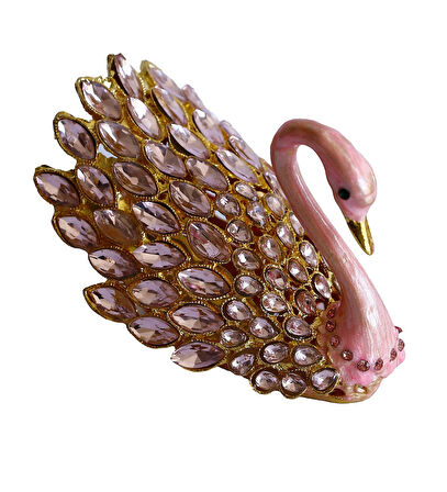 Kristal Taşlı Kuğu Biblo – Metal Dekoratif Figür, Hediyelik, Mavi | Pembe | Beyaz Renk Seçenekleri