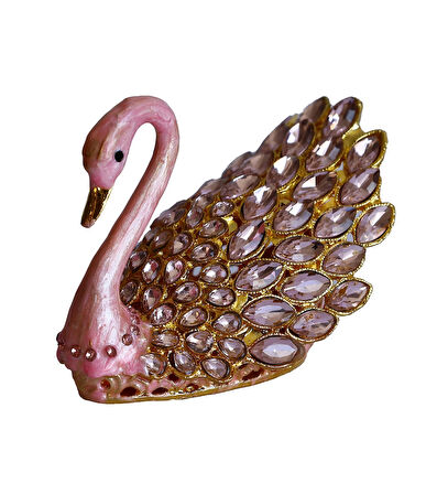 Kristal Taşlı Kuğu Biblo – Metal Dekoratif Figür, Hediyelik, Mavi | Pembe | Beyaz Renk Seçenekleri