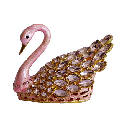 Kristal Taşlı Kuğu Biblo – Metal Dekoratif Figür, Hediyelik, Mavi | Pembe | Beyaz Renk Seçenekleri