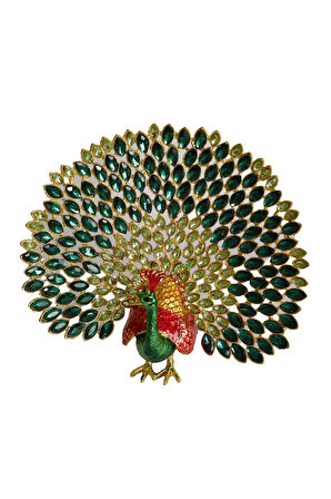 Kristal Taşlı Metal Tavus Kuşu Biblo – El İşçiliği Dekoratif Figür – 17x16 cm – Lüks Ev & Ofis Süs Eşyası