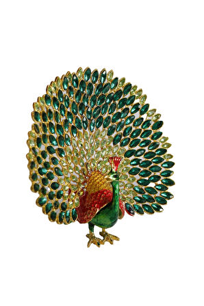 Kristal Taşlı Metal Tavus Kuşu Biblo – El İşçiliği Dekoratif Figür – 17x16 cm – Lüks Ev & Ofis Süs Eşyası