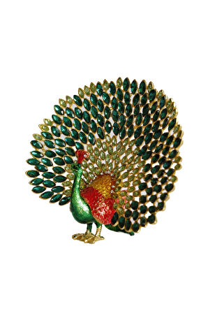 Kristal Taşlı Metal Tavus Kuşu Biblo – El İşçiliği Dekoratif Figür – 17x16 cm – Lüks Ev & Ofis Süs Eşyası