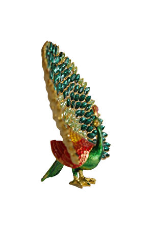 Kristal Taşlı Metal Tavus Kuşu Biblo – El İşçiliği Dekoratif Figür – 17x16 cm – Lüks Ev & Ofis Süs Eşyası