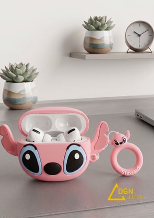 AirPods Pro 3 Uyumlu Pembe Angel (Stitch) Tasarımlı Silikon Kılıf