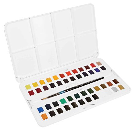 Daler Rowney Aquafine Sulu Boya Studio Set Fırça Hediyeli Plastik Kutu 48'li