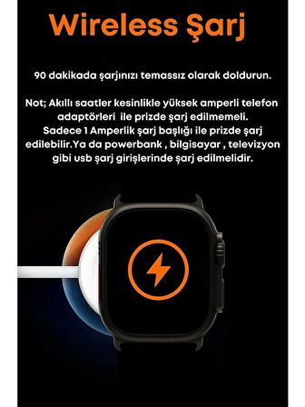 T800 Ultra Akıllı Saat turuncu kordon hediyeli Ios Andorid Destekli Arama Özeliği Sensörlü LCD Ekran 3 Tuş