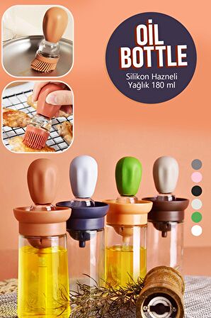 Oil Bottle Silikon Hazneli Fırçalı Yağlık Sirkelik Sosluk 180 Ml