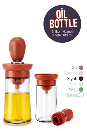 Oil Bottle Silikon Hazneli Fırçalı Yağlık Sirkelik Sosluk 180 Ml