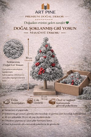 Doğal El Yapımı Şoklanmış Gri Yosun Masaüstü Dekoru 30 cm – Premium Exclusive
