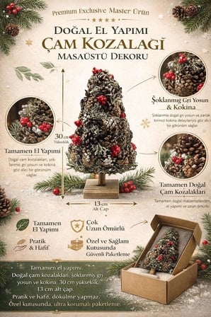 Doğal Şoklanmış Kozalak Masaüstü Yılbaşı Ağacı - Premium Exclusive El Yapımı Handmade Dekor