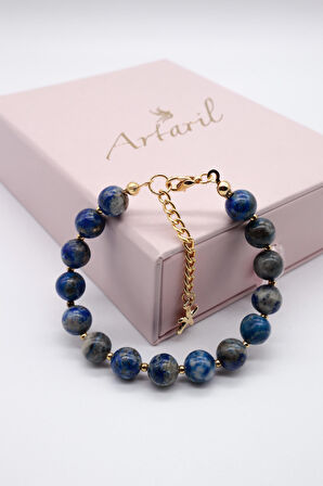 Artaril Doğal Taş Kadın Lapis Lazuli Bileklik 8mm 18cm+ 3.5 cm Zincir