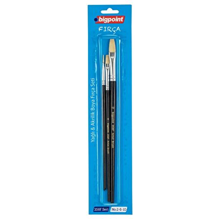 Bigpoint 358F Serisi Düz Kesik Fırça Seti 2-6-10 3'lü Blister