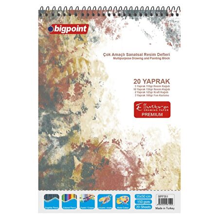 Bigpoint 35x50cm Çok Amaçlı Sanatsal Resim Defteri - 20 Yaprak