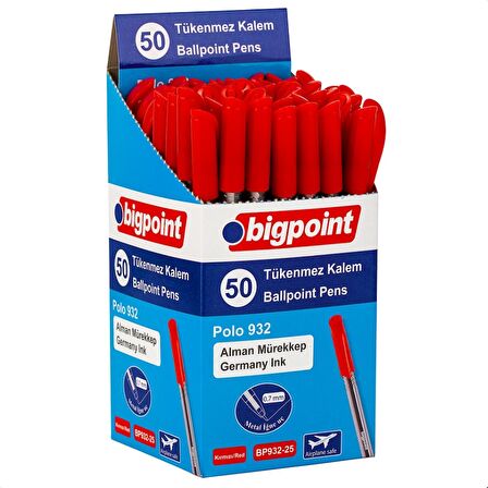 Bigpoint Tükenmez Kalem Polo 0.7mm 50'li Set Kırmızı