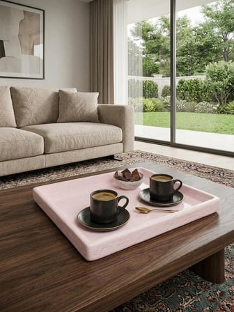 Orion Serisi El Yapımı Açık Pembe Tepsi 29x36 cm - Kırılmaz Dekoratif Sunum Tepsisi & Kahve Tepsisi