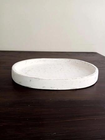 Orion Serisi El Yapımı Kırılmaz Oval Sunum Tepsisi (23x30 cm) - Eskitme Beyaz