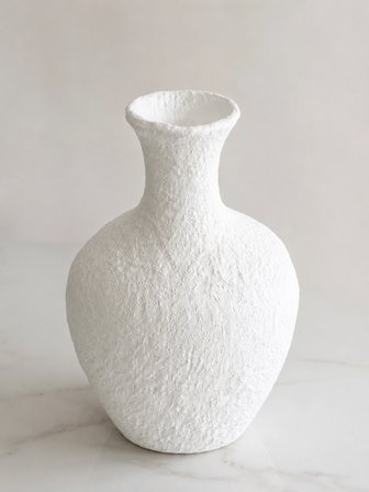 El Yapımı Beyaz Dekoratif Vazo 30 cm Kırılmaz Modern Salon Konsol Vazosu Dokulu Tasarım Çiçeklik