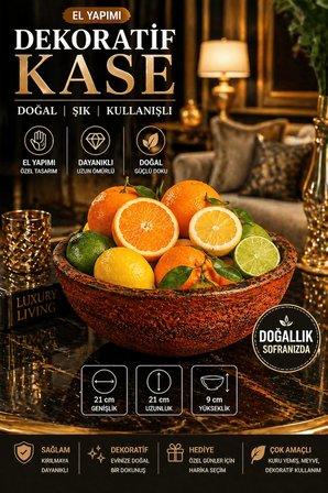 El Yapımı Dekoratif Kase 21x21 cm | Çok Amaçlı Sunum & Çerezlik | Kırılmaz Dayanıklı Tasarım