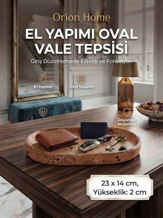 Orion Serisi El Yapımı Kırılmaz Oval Dekoratif Sunum Tepsisi - 23x14 cm Çay, Kahve, Anahtarlık ve Takı Düzenleyici Organizer