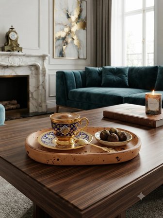 Orion Serisi El Yapımı Kırılmaz Oval Dekoratif Sunum Tepsisi - 23x14 cm Çay, Kahve, Anahtarlık ve Takı Düzenleyici Organizer