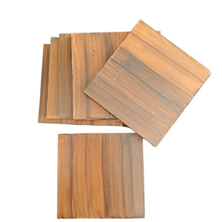 El Yapımı Eskitme Ahşap 6'lı Bardak Altlığı Seti (8x8 cm)