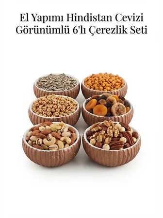El Yapımı Hindistan Cevizi Görünümlü 6'lı Çerezlik Seti - Dekoratif Sunum Kasesi