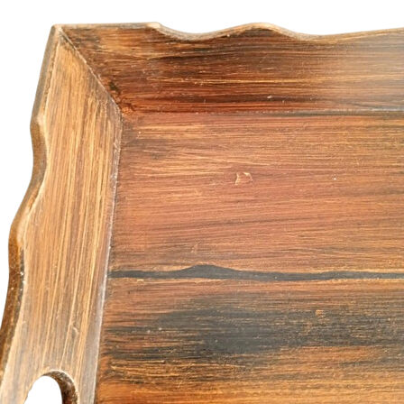 El Boyaması Eskitme Kahve Desenli Ahşap Servis ve Sunum Tepsisi