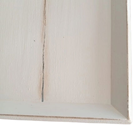 El Boyaması Eskitme Beyaz Kare Ahşap Sunum Tepsisi