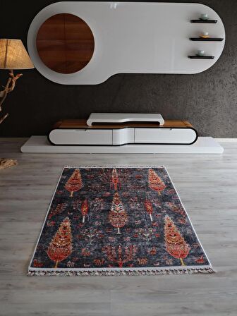 Dekoratif Örgü Saçaklı Salon Halısı Makinede Yıkanabilir Mutfak Halısı Kaymaz Kırmızı Kilim 