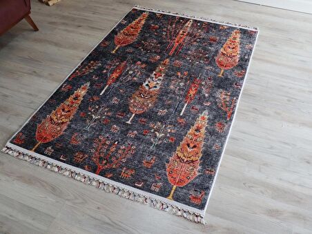 Dekoratif Örgü Saçaklı Salon Halısı Makinede Yıkanabilir Mutfak Halısı Kaymaz Kırmızı Kilim 