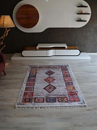 Dekoratif Örgü Saçaklı Salon Halısı Makinada Yıkanabilir Mutfak Halısı Kaymaz Kırmızı Kilim 