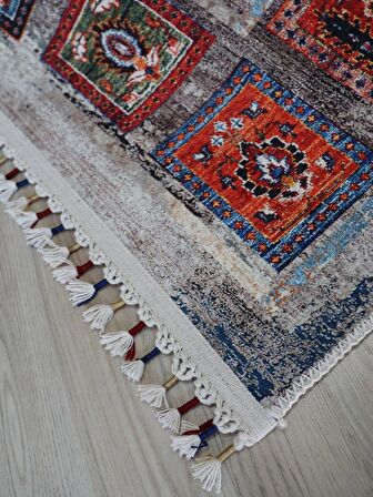 Dekoratif Örgü Saçaklı Salon Halısı Makinada Yıkanabilir Mutfak Halısı Kaymaz Kırmızı Kilim 