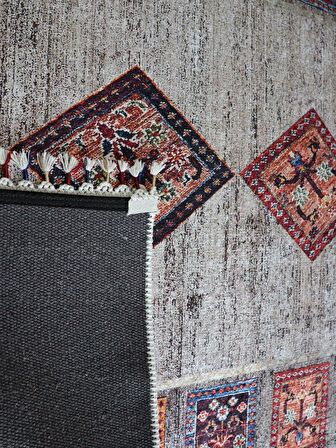 Dekoratif Örgü Saçaklı Salon Halısı Makinede Yıkanabilir Mutfak Halısı Kaymaz Kırmızı Kilim 