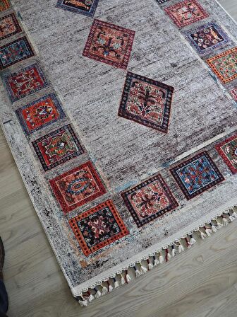 Dekoratif Örgü Saçaklı Salon Halısı Makinede Yıkanabilir Mutfak Halısı Kaymaz Kırmızı Kilim 