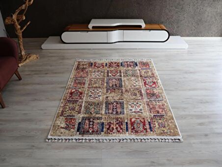 Dekoratif Örgü Saçaklı Salon Halısı Makinede Yıkanabilir Mutfak Halısı Kaymaz Kırmızı Kilim 