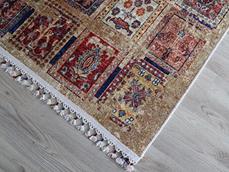 Dekoratif Örgü Saçaklı Salon Halısı Makinede Yıkanabilir Mutfak Halısı Kaymaz Kırmızı Kilim 