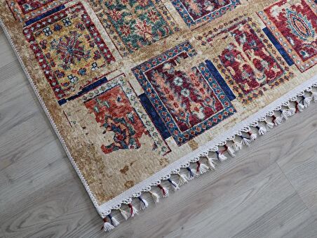 Dekoratif Örgü Saçaklı Salon Halısı Makinede Yıkanabilir Mutfak Halısı Kaymaz Kırmızı Kilim 