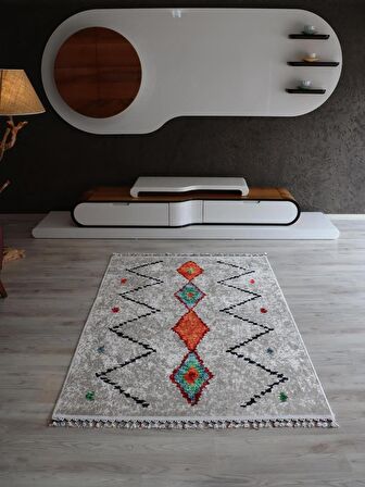 Dekoratif Örgü Saçaklı Salon Halısı Makinada Yıkanabilir Mutfak Halısı Kaymaz Kırmızı Kilim 