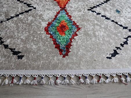 Dekoratif Örgü Saçaklı Salon Halısı Makinede Yıkanabilir Mutfak Halısı Kaymaz Kırmızı Kilim 