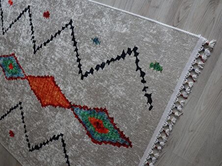 Dekoratif Örgü Saçaklı Salon Halısı Makinede Yıkanabilir Mutfak Halısı Kaymaz Kırmızı Kilim 