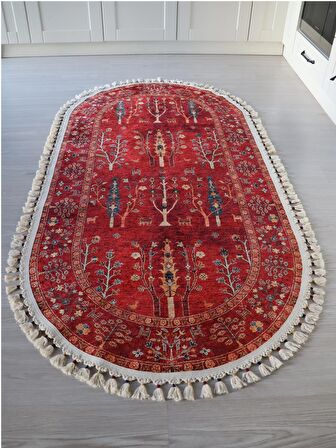 Dekoratif Örgü Saçaklı Salon Halısı Makinede Yıkanabilir Mutfak Halısı Kaymaz Kırmızı Kilim 