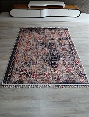 Dekoratif Örgü Saçaklı Salon Halısı Makinede Yıkanabilir Mutfak Halısı Kaymaz Kırmızı Kilim 