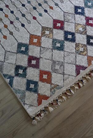 Dekoratif Örgü Saçaklı Salon Halısı Makinede Yıkanabilir Mutfak Halısı Kaymaz Kırmızı Kilim 