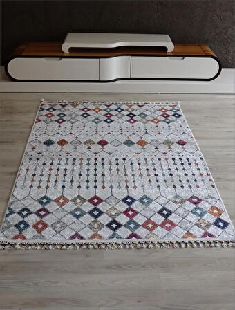 Dekoratif Örgü Saçaklı Salon Halısı Makinede Yıkanabilir Mutfak Halısı Kaymaz Kırmızı Kilim 