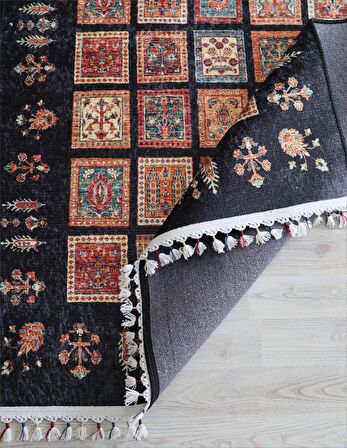 Dekoratif Örgü Saçaklı Salon Halısı Makinede Yıkanabilir Mutfak Halısı Kaymaz Kırmızı Kilim 