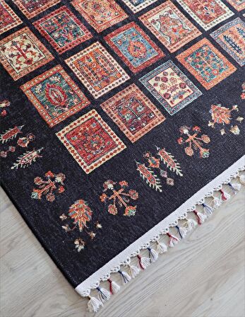 Dekoratif Örgü Saçaklı Salon Halısı Makinede Yıkanabilir Mutfak Halısı Kaymaz Kırmızı Kilim 