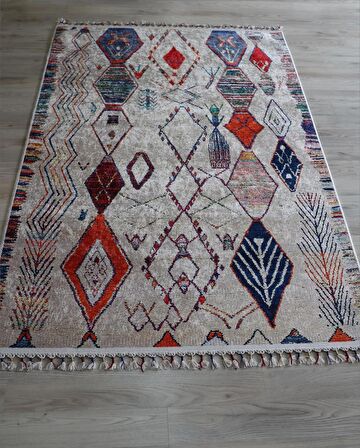 Dekoratif Örgü Saçaklı Salon Halısı Makinede Yıkanabilir Mutfak Halısı Kaymaz Kırmızı Kilim 