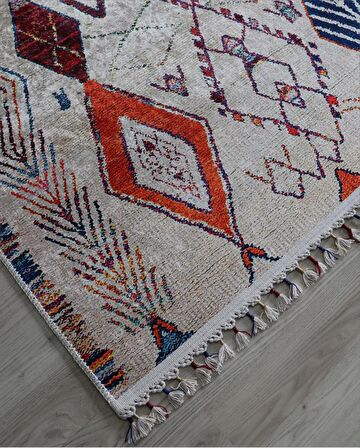 Dekoratif Örgü Saçaklı Salon Halısı Makinede Yıkanabilir Mutfak Halısı Kaymaz Kırmızı Kilim 