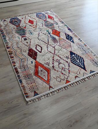 Dekoratif Örgü Saçaklı Salon Halısı Makinede Yıkanabilir Mutfak Halısı Kaymaz Kırmızı Kilim 